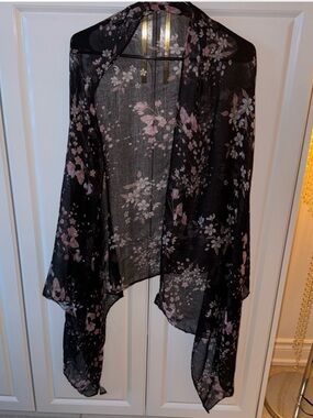 Sheer Black Floral Scarf